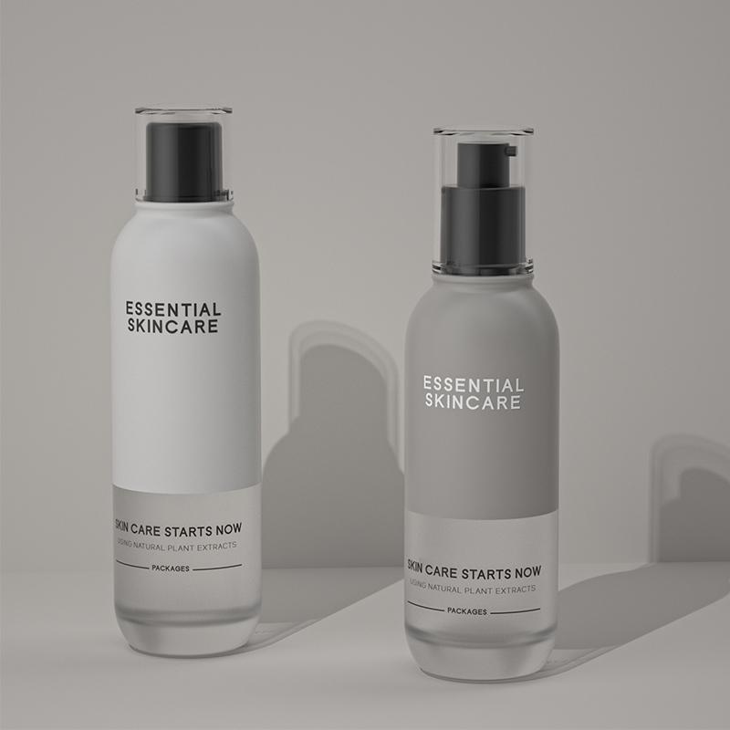 Premium cosmetic glass bottle set with frosted and coated finishes for luxury skincare brands.