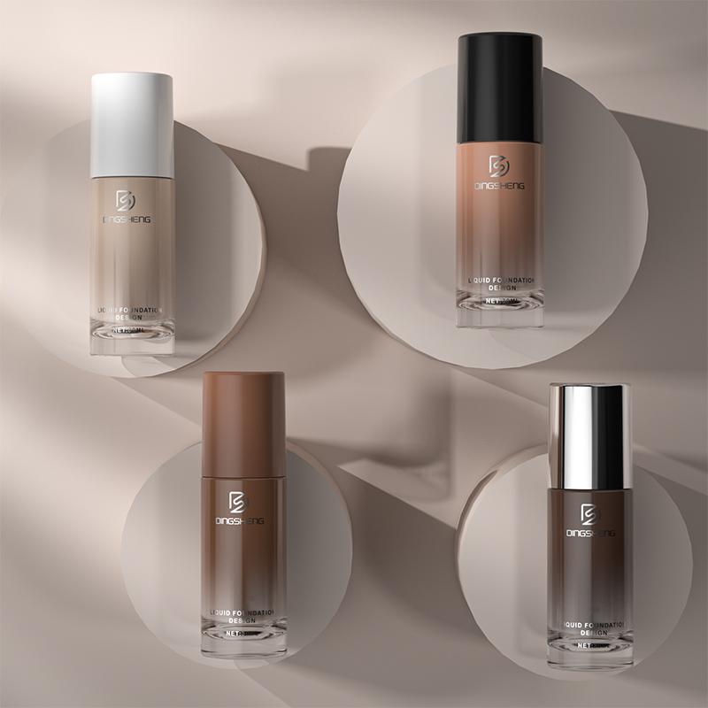 High-grade 30ml cylindrical glass concealer and foundation bottle set, featuring a round shoulder design for high-viscosity formulas.