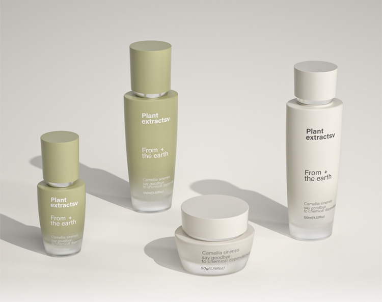 High-end Morandi color frosted glass skincare packaging set, including 120ml toner bottles and 50g cream jars.
