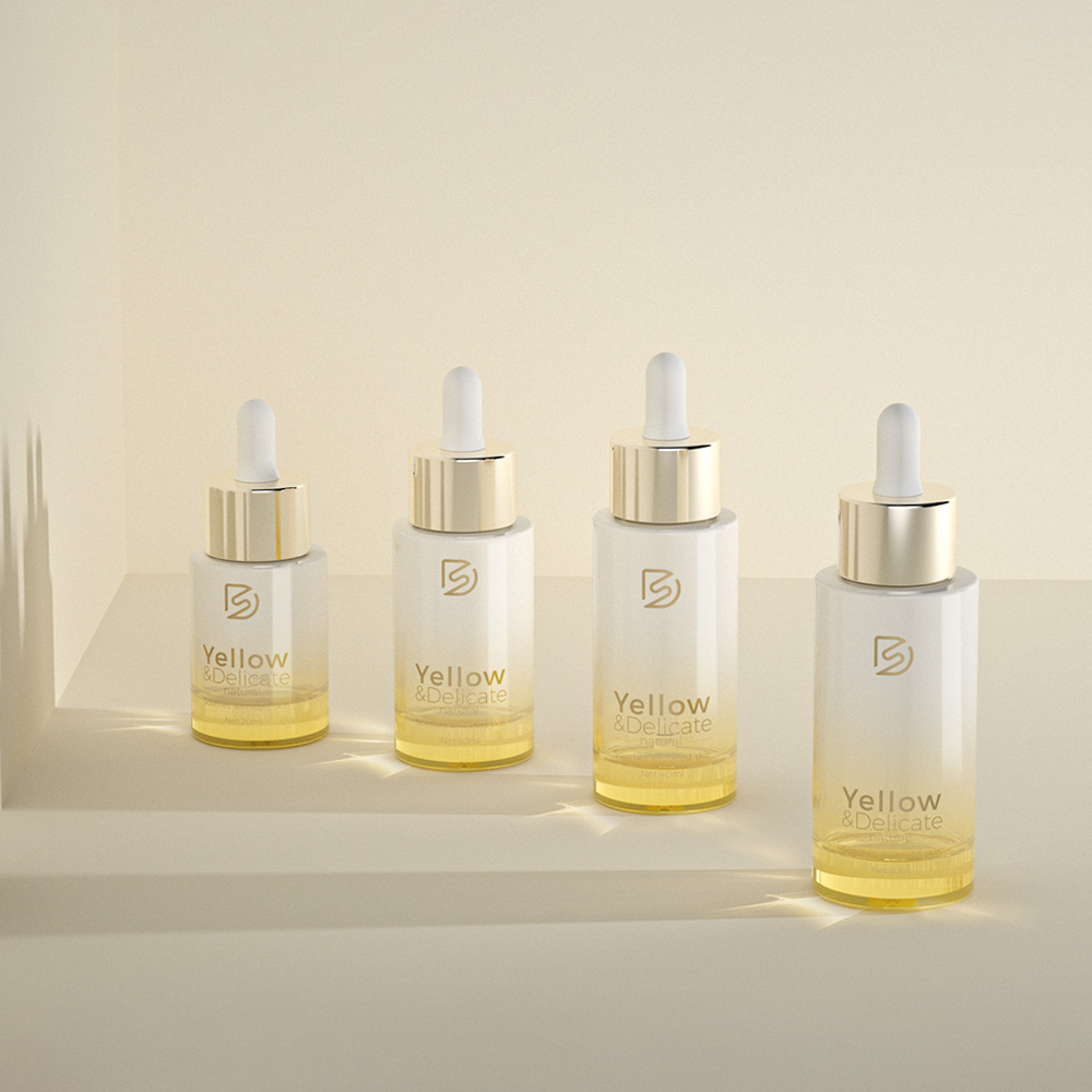Thick Base Yellow Gradient Glass Serum Bottles With Leakproof Dropper Cap