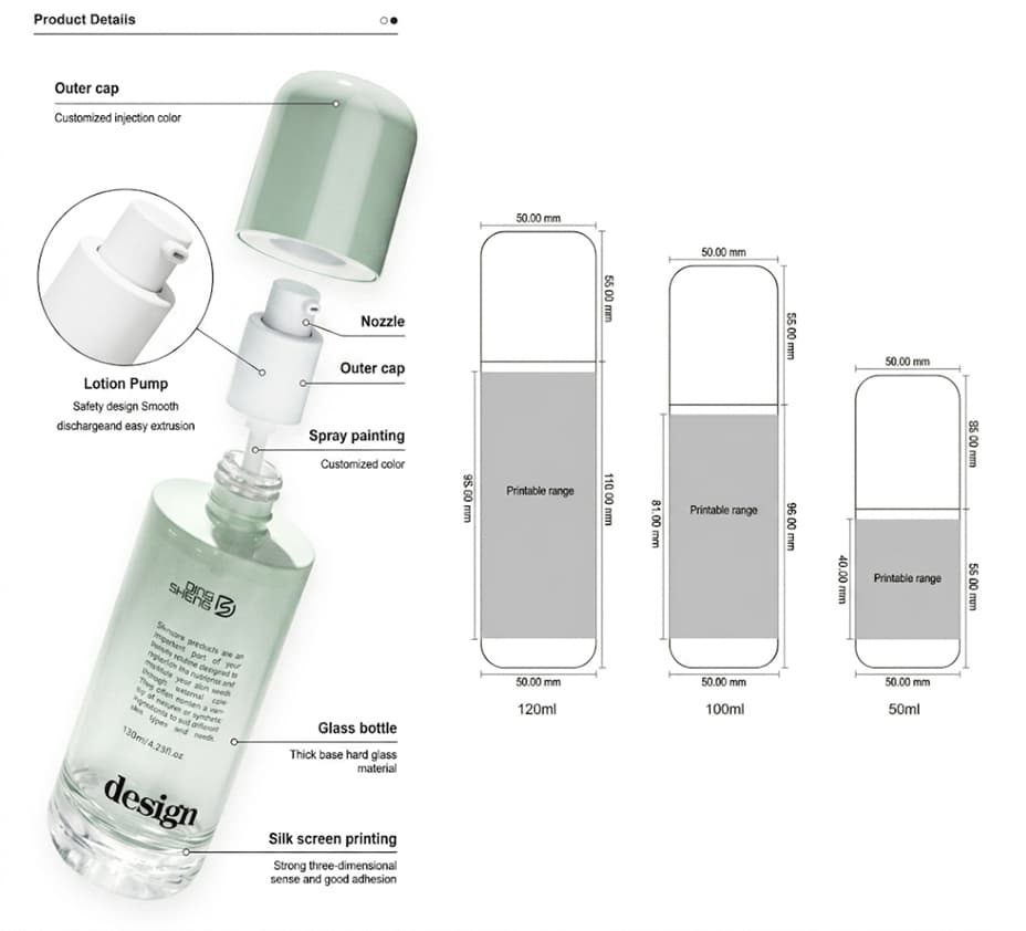 Wholesale Custom Skincare Glass Pump Bottles
