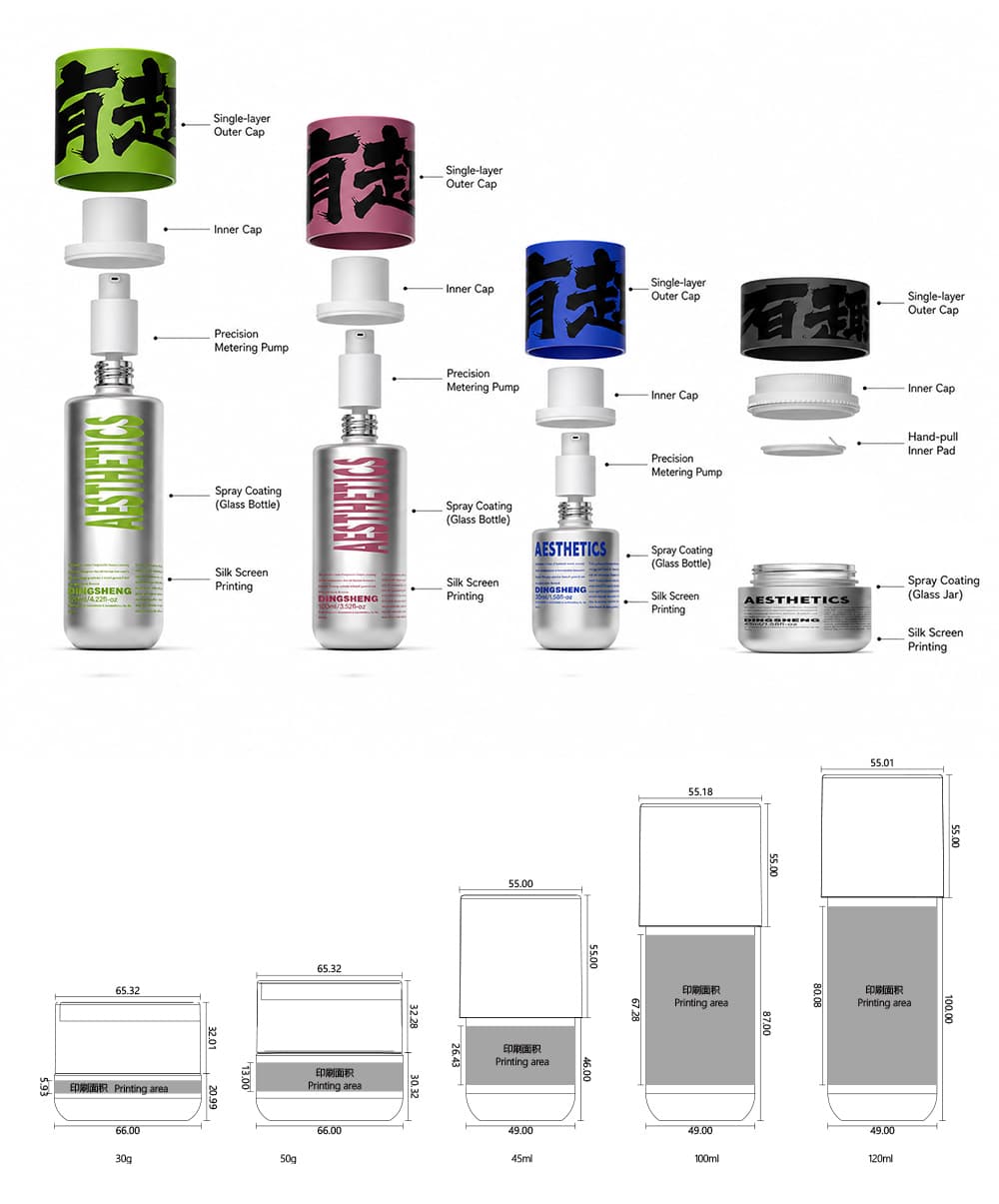 Metallic Silver Cosmetic Packaging Suite