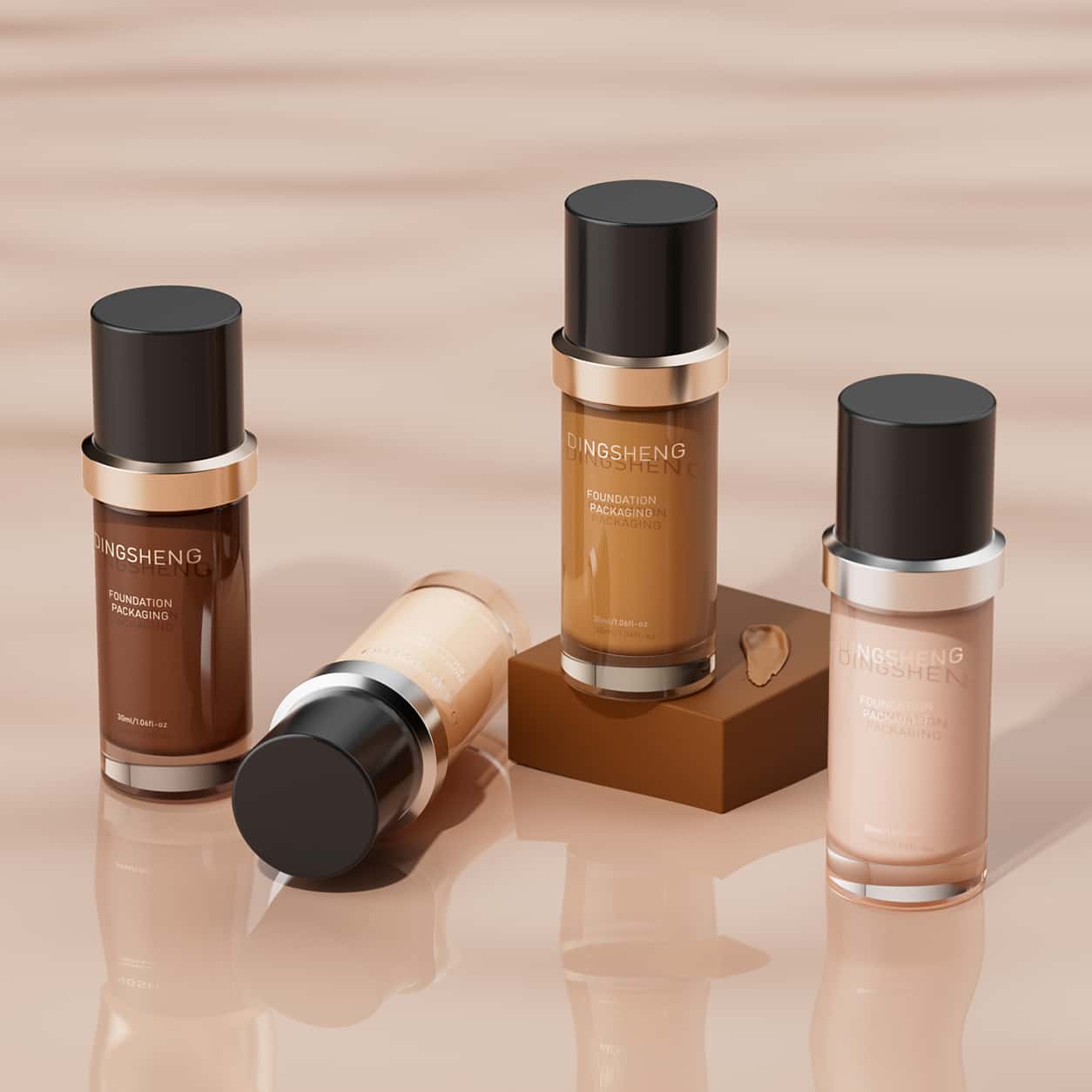Open 30ml glass pump bottle revealing the white pump head and electroplated gold sleeve
