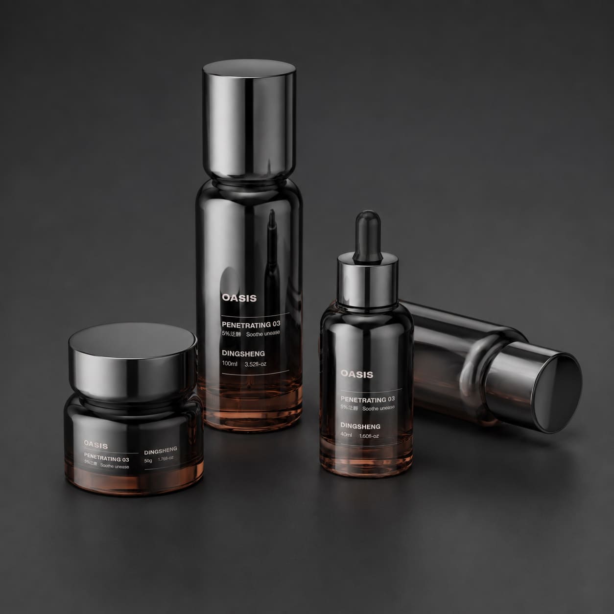 gradient black glass serum dropper bottle