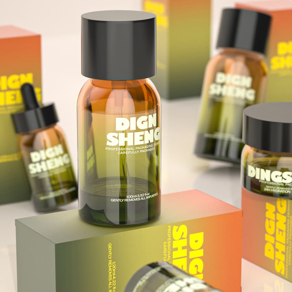 Translucent Amber and Green Glass Skincare Bottles