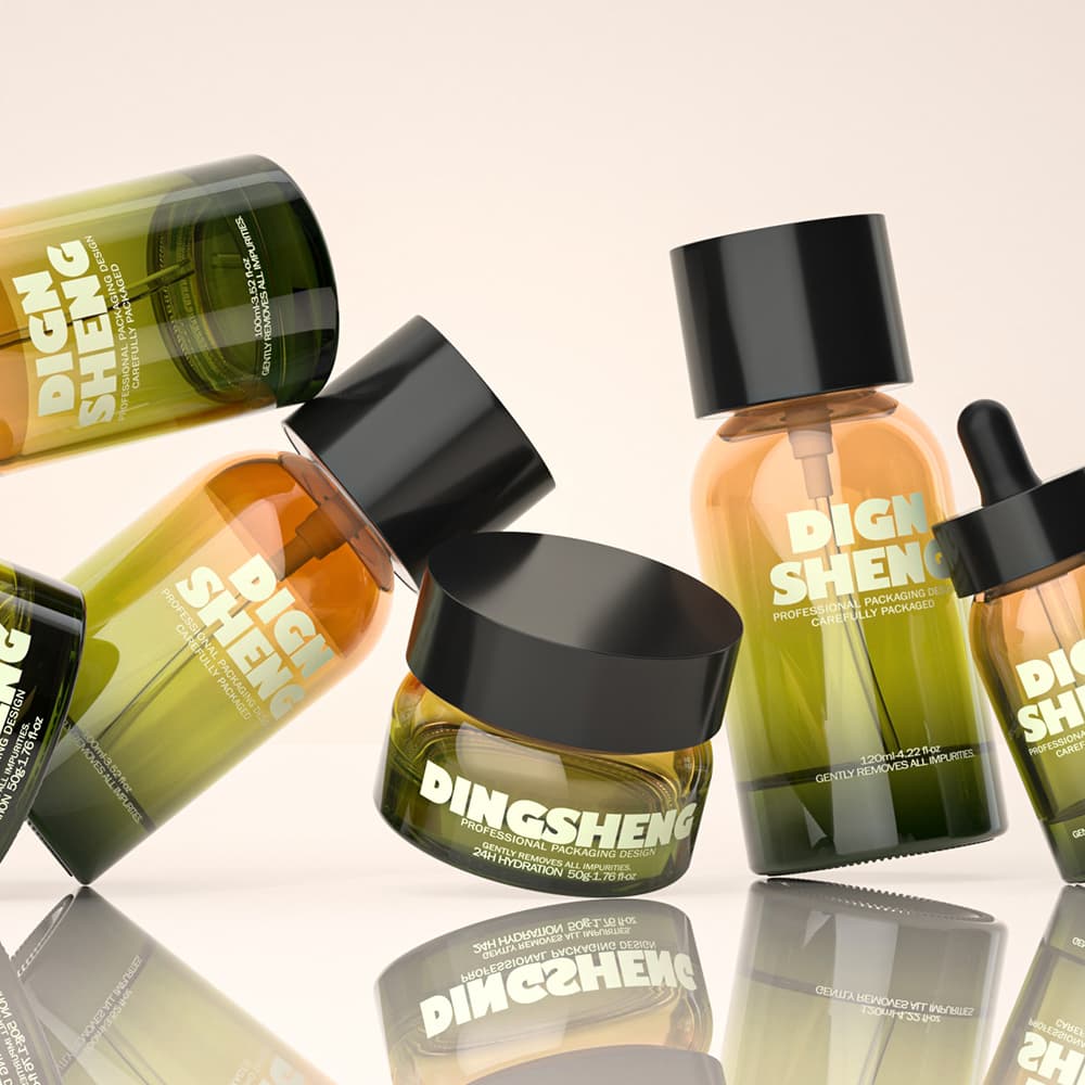 Amber Glass Skincare Set with Black Caps